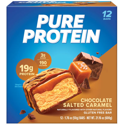 Pure Protein Chocolate Salted Caramel Proteinriegel – 20g Protein, 3g Zucker, 190 Kalorien (12er Pack) – Zuckerarmer*, proteinreicher Snack – Glutenfrei – Perfekt für einen gesunden Snack