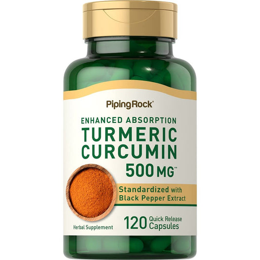 Piping Rock Kurkuma Curcumin mit Schwarzem Pfeffer | 120 Kapseln | Standardisiertes Kräuterergänzungsmittel | Non-GMO, Glutenfrei