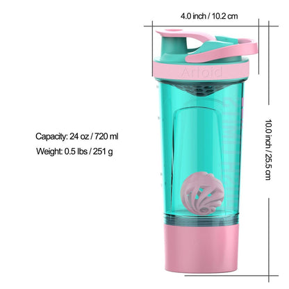 Artoid Mode Fitness Shaker-Becher 24 oz – Doppelmischtechnologie mit Shaker-Kugeln und Mischgittern, inkl. Twist & Lock Protein-Box – Motivierender Sport-Becher (Cream Pink/Aqua Green)