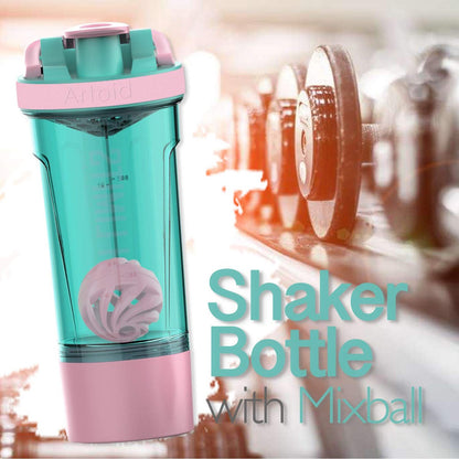 Artoid Mode Fitness Shaker-Becher 24 oz – Doppelmischtechnologie mit Shaker-Kugeln und Mischgittern, inkl. Twist & Lock Protein-Box – Motivierender Sport-Becher (Cream Pink/Aqua Green)