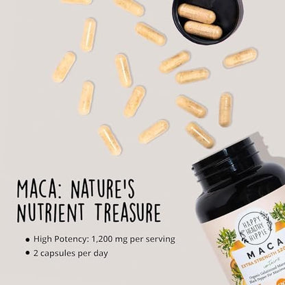 Bio Maca Kapseln 1200 mg – Libido Booster für Frauen, schnell wirkend & potent | Weibliches Maca-Supplement | Energiepillen aus Peru | Inklusive schwarzem Pfeffer für hohe Absorption | Vegan, 120 Stück