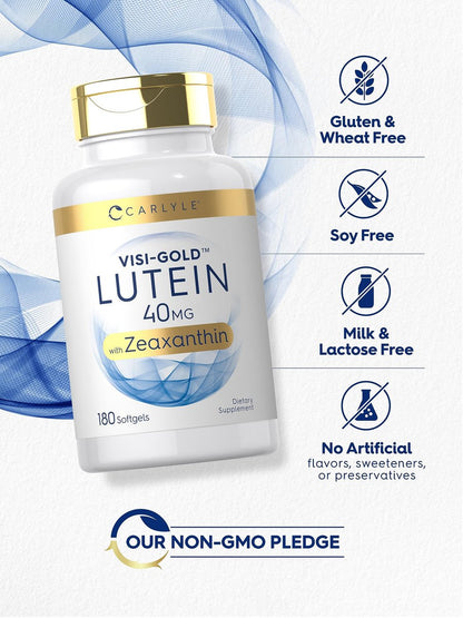Carlyle Lutein und Zeaxanthin Nahrungsergänzungsmittel | 40 mg | 180 Softgels | Augen-Gesundheit Vitamine | Visi-Gold | Nicht-GVO und Glutenfrei