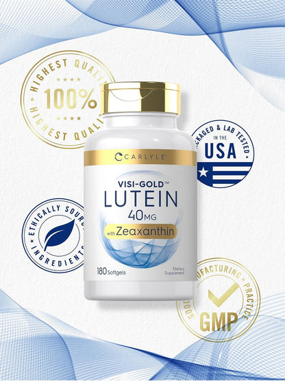 Carlyle Lutein und Zeaxanthin Nahrungsergänzungsmittel | 40 mg | 180 Softgels | Augen-Gesundheit Vitamine | Visi-Gold | Nicht-GVO und Glutenfrei
