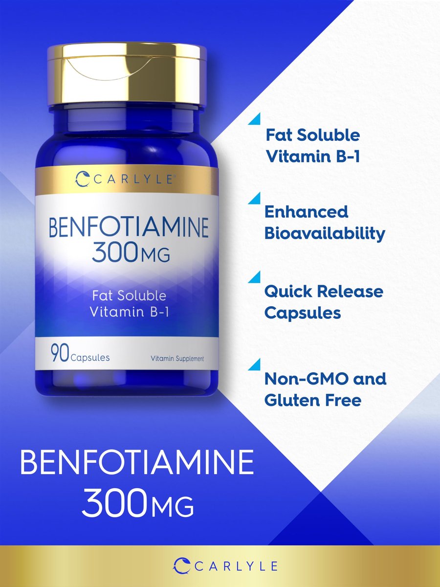 Carlyle Benfotiamin 300mg | 90 Kapseln | Fettlösliches Vitamin B1 Thiamin | Non-GMO, Glutenfrei