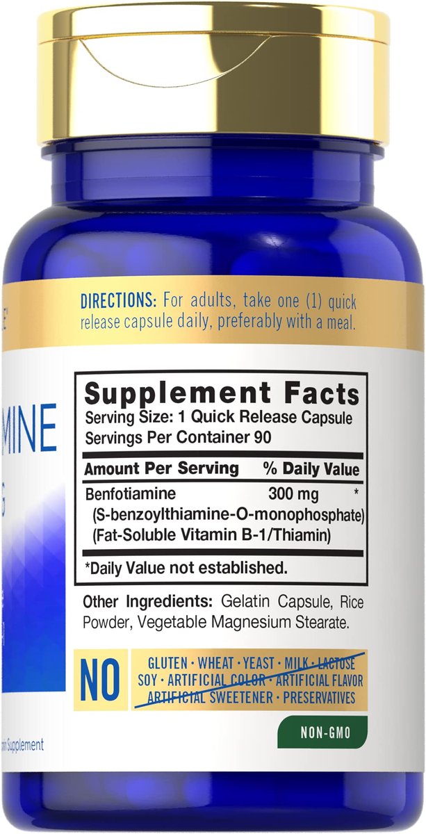 Carlyle Benfotiamin 300mg | 90 Kapseln | Fettlösliches Vitamin B1 Thiamin | Non-GMO, Glutenfrei