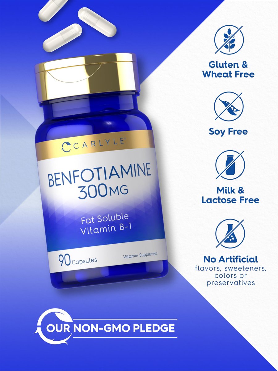 Carlyle Benfotiamin 300mg | 90 Kapseln | Fettlösliches Vitamin B1 Thiamin | Non-GMO, Glutenfrei