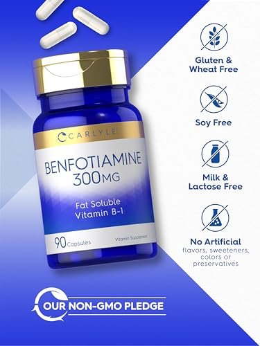 Carlyle Benfotiamin 300mg | 90 Kapseln | Fettlösliches Vitamin B1 Thiamin | Non-GMO, Glutenfrei