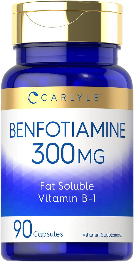 Carlyle Benfotiamin 300mg | 90 Kapseln | Fettlösliches Vitamin B1 Thiamin | Non-GMO, Glutenfrei