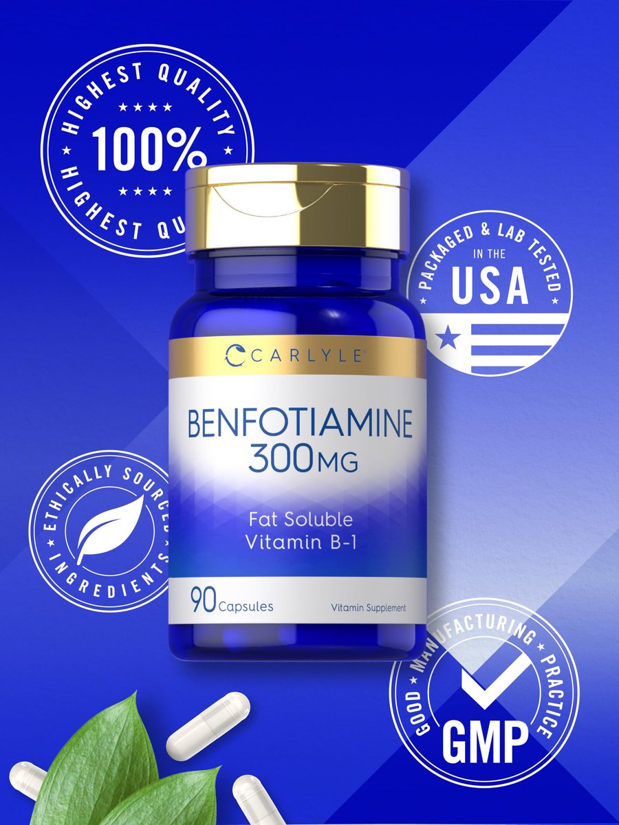 Carlyle Benfotiamin 300mg | 90 Kapseln | Fettlösliches Vitamin B1 Thiamin | Non-GMO, Glutenfrei