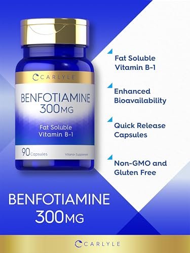 Carlyle Benfotiamin 300mg | 90 Kapseln | Fettlösliches Vitamin B1 Thiamin | Non-GMO, Glutenfrei