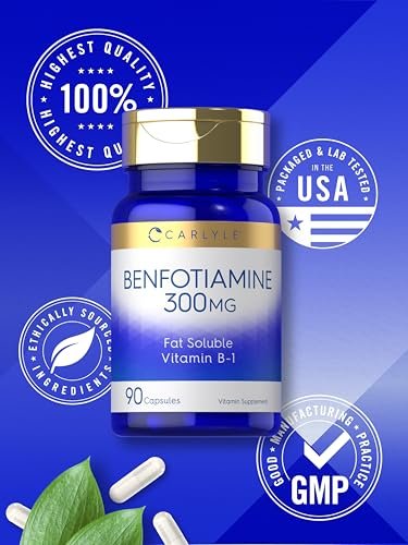 Carlyle Benfotiamin 300mg | 90 Kapseln | Fettlösliches Vitamin B1 Thiamin | Non-GMO, Glutenfrei