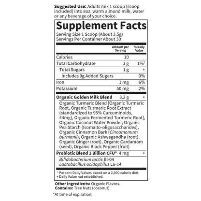 Garden of Life Organics Golden Milk Pulver – 44 mg Kurkuma Curcumin (95 % Curcuminoide), Ashwagandha – Bio, vegan, glutenfrei, 30 Portionen