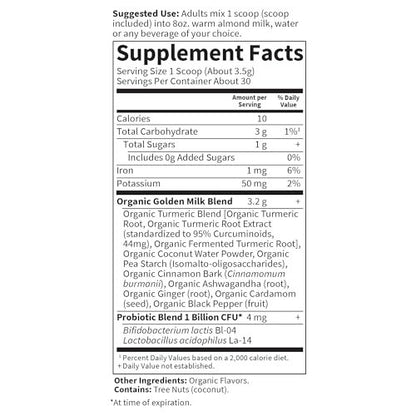 Garden of Life Organics Golden Milk Pulver – 44 mg Kurkuma Curcumin (95 % Curcuminoide), Ashwagandha – Bio, vegan, glutenfrei, 30 Portionen
