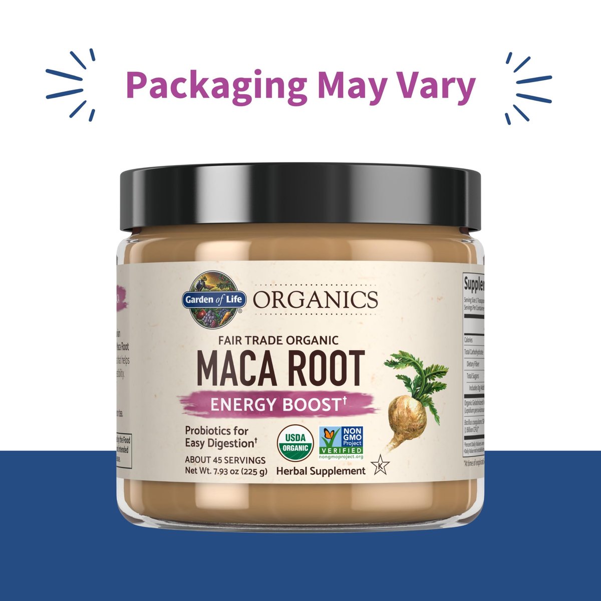 Garden of Life Organics Fair Trade Gelatinized Peruvian Maca Root Pulver – Energie-Booster, 225 g, mit Probiotika, zertifiziert bio, vegan & glutenfrei