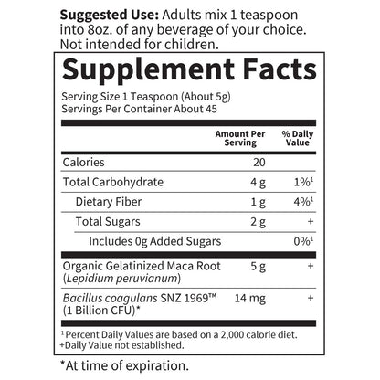 Garden of Life Organics Fair Trade Gelatinized Peruvian Maca Root Pulver – Energie-Booster, 225 g, mit Probiotika, zertifiziert bio, vegan & glutenfrei