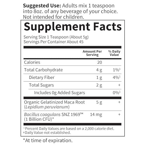Garden of Life Organics Fair Trade Gelatinized Peruvian Maca Root Pulver – Energie-Booster, 225 g, mit Probiotika, zertifiziert bio, vegan & glutenfrei