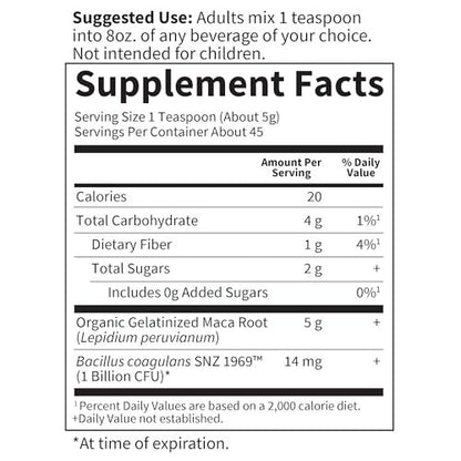 Garden of Life Organics Fair Trade Gelatinized Peruvian Maca Root Pulver – Energie-Booster, 225 g, mit Probiotika, zertifiziert bio, vegan & glutenfrei