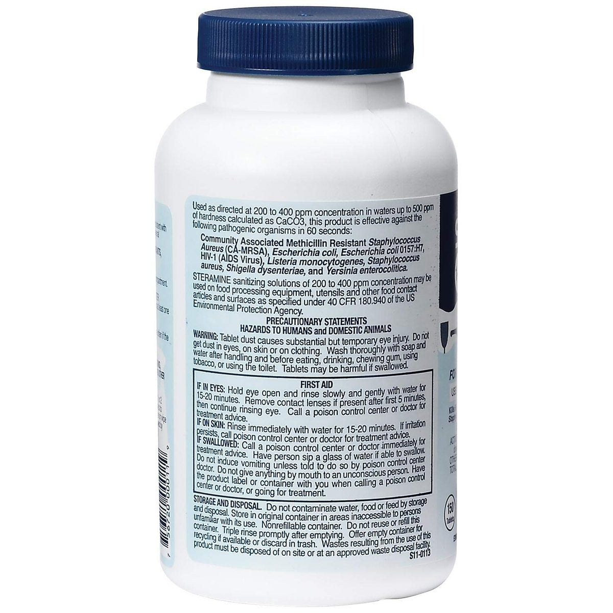 Steramine Desinfektionstabletten für Lebensmittelkontaktflächen, Modell 1-G, 150 Tabletten pro Flasche, Blau, 1 Flasche
