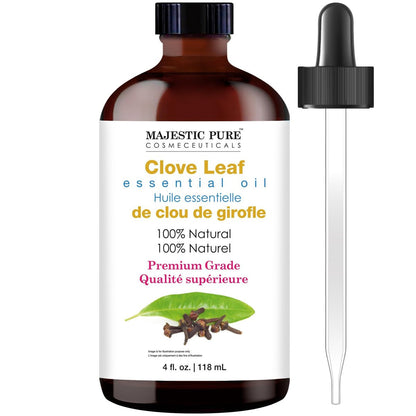 Majestic Pure Nelkenöl – 100% reines und natürliches ätherisches Öl mit Glaspipette, 118 ml