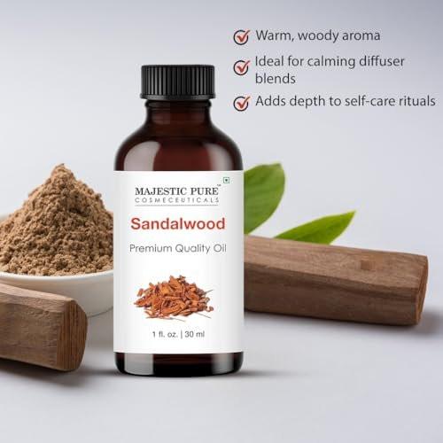 Majestic Pure Sandelholz Ätherisches Öl mit Glaspipette - 100% rein und natürlich - Ätherisches Öl für Diffuser, Aromatherapie, Seifen- und Kerzenherstellung, 30 ml