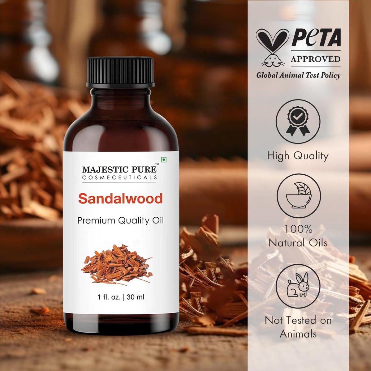 Majestic Pure Sandelholz Ätherisches Öl mit Glaspipette - 100% rein und natürlich - Ätherisches Öl für Diffuser, Aromatherapie, Seifen- und Kerzenherstellung, 30 ml