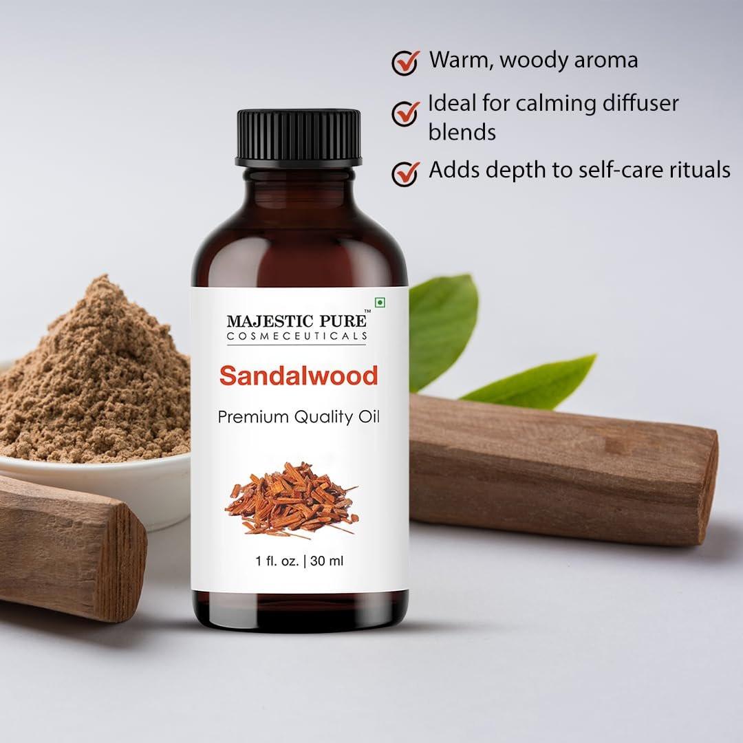 Majestic Pure Sandelholz Ätherisches Öl mit Glaspipette - 100% rein und natürlich - Ätherisches Öl für Diffuser, Aromatherapie, Seifen- und Kerzenherstellung, 30 ml
