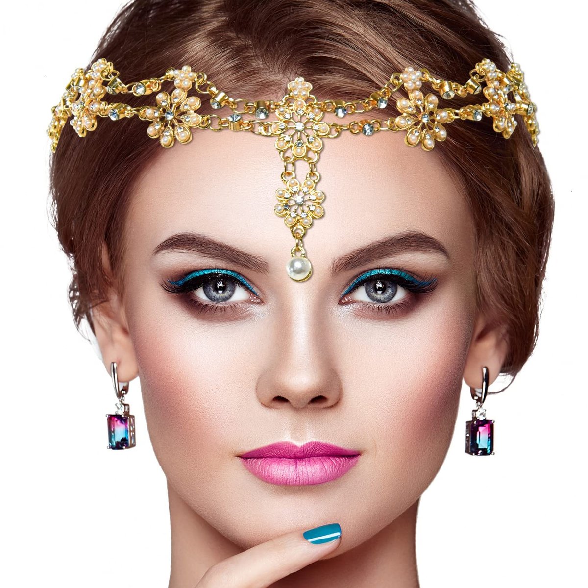 Gonioa Stirnband mit Kristallkette – Bohemian Haarschmuck für Frauen mit Perlen und Anhänger