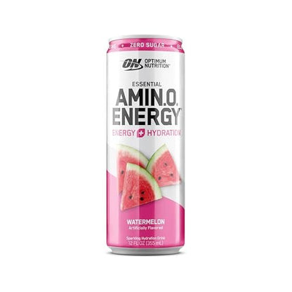 Optimum Nutrition Amino Energy Sparkling Hydration Drink, Elektrolyte, Koffein, Aminosäuren, BCAAs, Zuckerfrei, Wassermelone, 12 x 355 ml (12er-Pack)