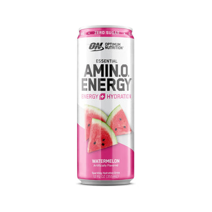 Optimum Nutrition Amino Energy Sparkling Hydration Drink, Elektrolyte, Koffein, Aminosäuren, BCAAs, Zuckerfrei, Wassermelone, 12 x 355 ml (12er-Pack)