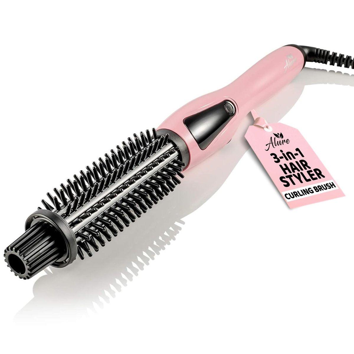 Alure Heated Styling Brush - 3-in-1 Ionen-Haarcurler/Glätteisen mit Anti-Verbrühungs-Nylonborsten, Elektrischer Lockenstab für alle Haartypen, Ideal als Lockenstab-Alternative für kurzes Haar und Styling