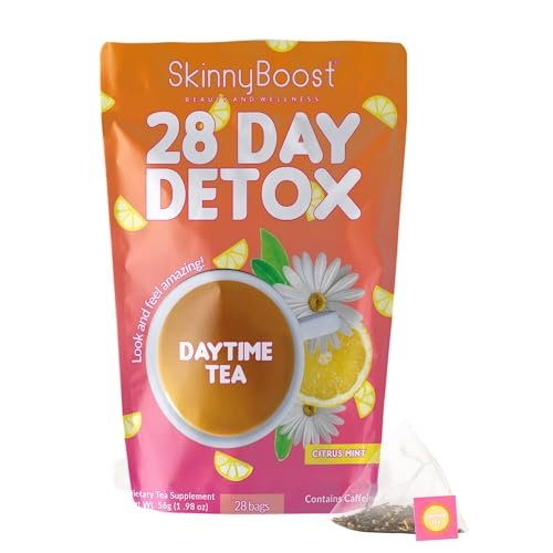 SkinnyBoost 28-Tage-Detox-Tee für den Tag – Zitrus-Minze (28 Teebeutel) – Unterstützt Stoffwechsel, Entgiftung, natürlich, vegan, keto-freundlich