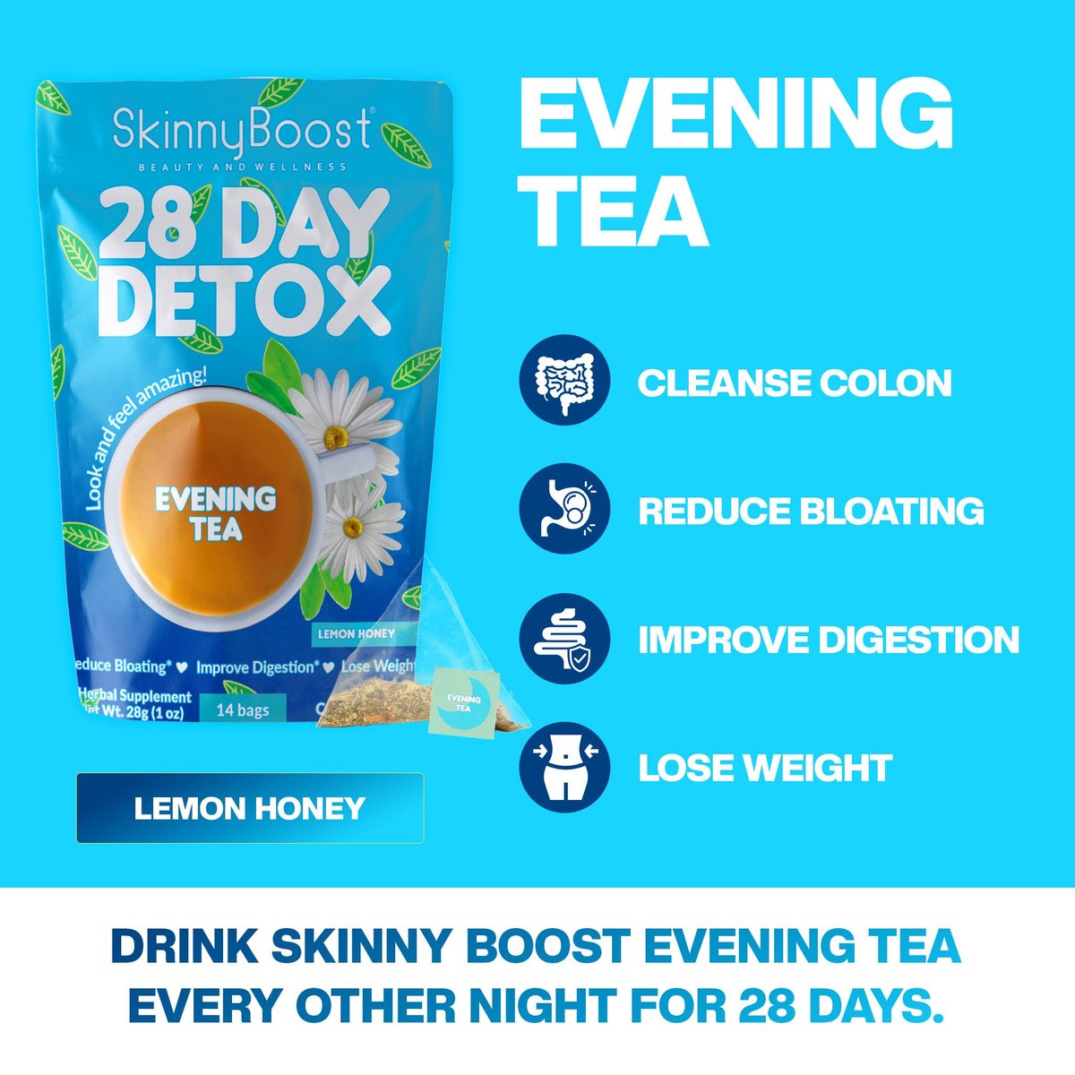 Skinny Boost Abendtee – Entgiftung & Entblähung, 14 Beutel, Zitrone-Honig