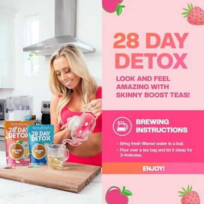 SkinnyBoost 28-Tage-Detox-Daytime-Tee – Hibiskus-Beere (28 Teebeutel) – Unterstützt Stoffwechsel, Entgiftung, Antioxidantien, Energie, Verdauung – Nicht-GVO, Vegan, Keto-freundlich