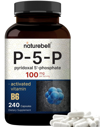 NatureBell P5P Vitamin B6 100 mg pro Portion, 240 Kapseln | Aktiviertes Pyridoxal-5-Phosphat – Essentielle B-Vitamine für Gehirn- und Gedächtnisgesundheit – Nicht-GMO