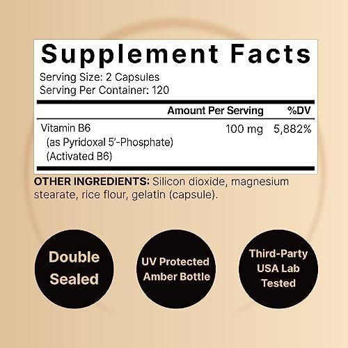NatureBell P5P Vitamin B6 100 mg pro Portion, 240 Kapseln | Aktiviertes Pyridoxal-5-Phosphat – Essentielle B-Vitamine für Gehirn- und Gedächtnisgesundheit – Nicht-GMO