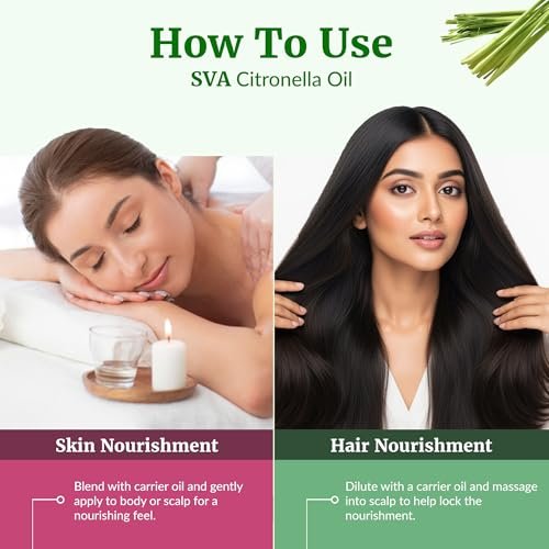 SVA Citronella Bio-Öl – 118 ml – 100% natürliches Citronellaöl – für Diffuser, Haarpflege, Gesicht, Hautpflege, Aromatherapie, Kopfhaut- und Körpermassage, Seifen- und Kerzenherstellung – mit Pipette