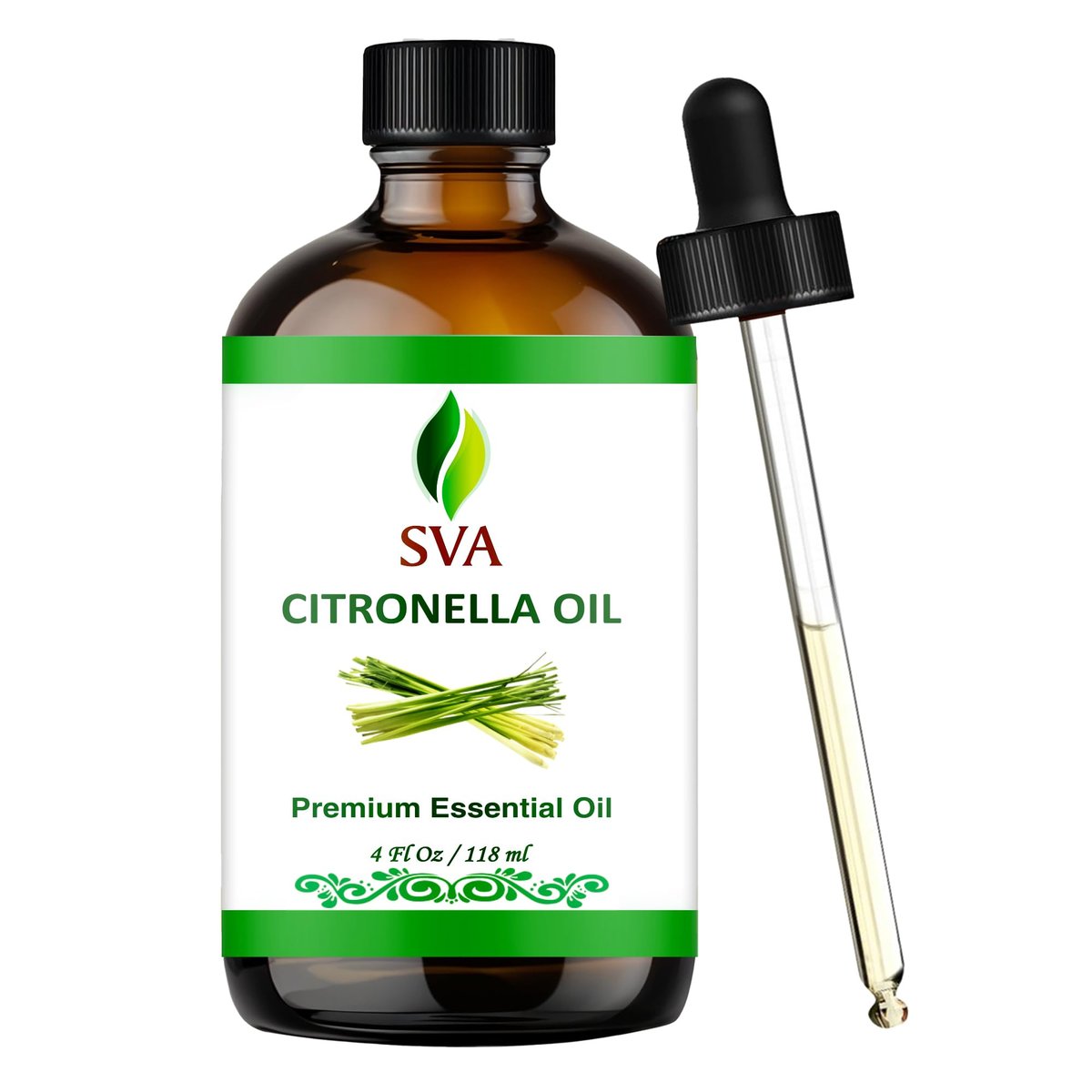 SVA Citronella Bio-Öl – 118 ml – 100% natürliches Citronellaöl – für Diffuser, Haarpflege, Gesicht, Hautpflege, Aromatherapie, Kopfhaut- und Körpermassage, Seifen- und Kerzenherstellung – mit Pipette
