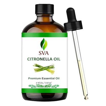 SVA Citronella Bio-Öl – 118 ml – 100% natürliches Citronellaöl – für Diffuser, Haarpflege, Gesicht, Hautpflege, Aromatherapie, Kopfhaut- und Körpermassage, Seifen- und Kerzenherstellung – mit Pipette