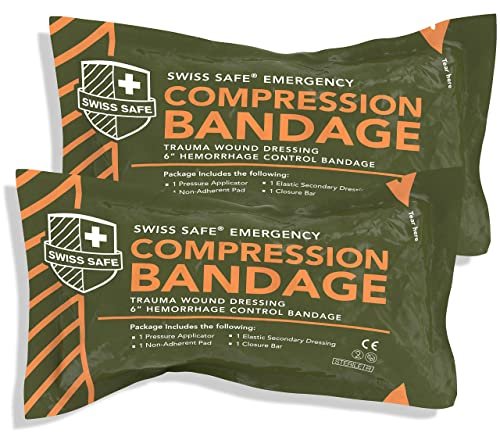 Swiss Safe 6 Zoll Israelischer Verband Trauma-Set – Sterile elastische Kompressionsbinde – Notfall-Militär-IFAK – 6 Zoll, 2er-Pack
