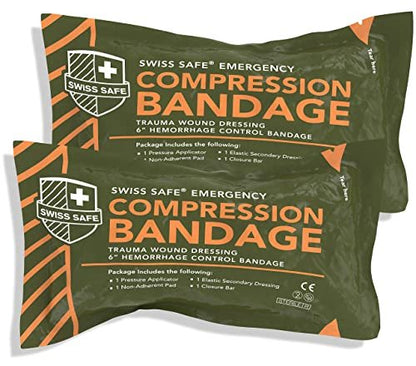 Swiss Safe 6 Zoll Israelischer Verband Trauma-Set – Sterile elastische Kompressionsbinde – Notfall-Militär-IFAK – 6 Zoll, 2er-Pack