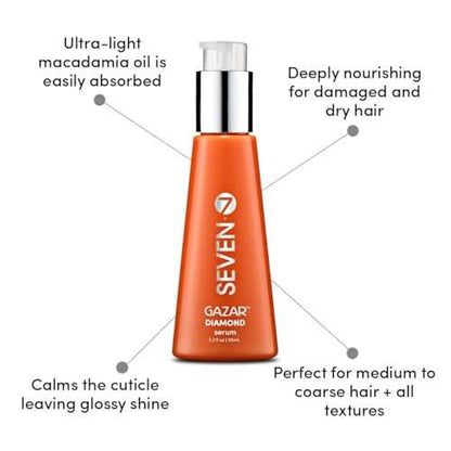 SEVEN Gazar Diamond Haar Serum für krauses und geschädigtes Haar, Anti-Frizz, Glättend, Glanzverstärker mit Kokos- & Macadamiaöl, Hitzeschutz, Hergestellt in USA, 96 ml