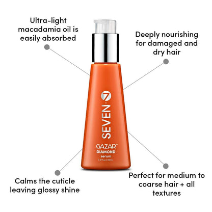 SEVEN Gazar Diamond Haar Serum für krauses und geschädigtes Haar, Anti-Frizz, Glättend, Glanzverstärker mit Kokos- & Macadamiaöl, Hitzeschutz, Hergestellt in USA, 96 ml