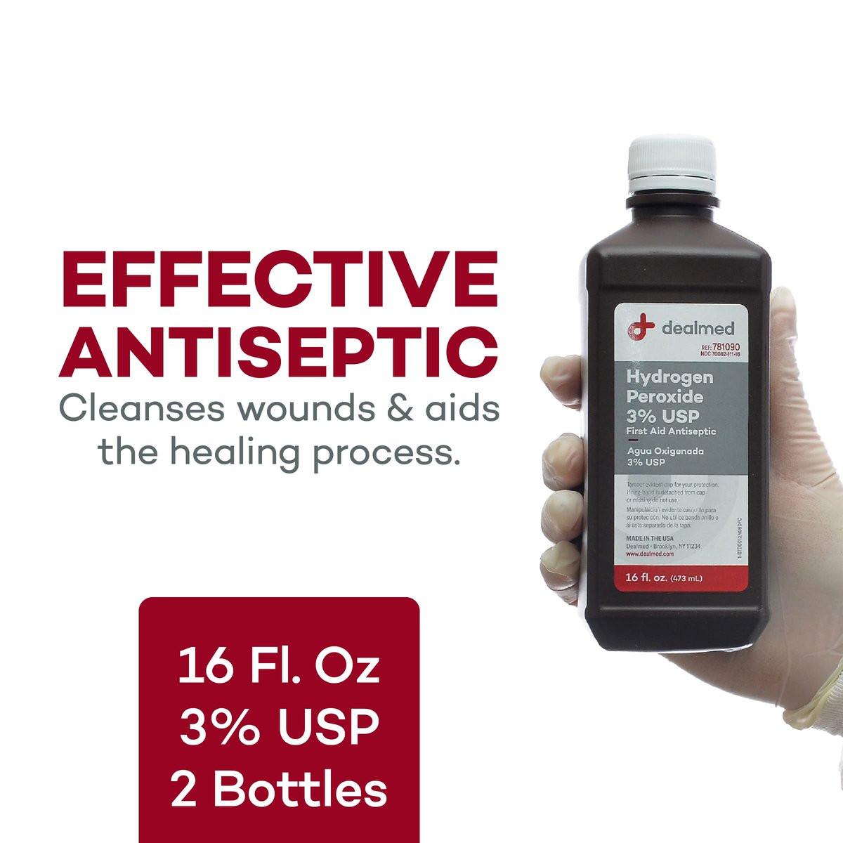 Dealmed Wasserstoffperoxid 3% USP | Hergestellt in USA | Antiseptikum für Erste Hilfe | 473 ml (1)