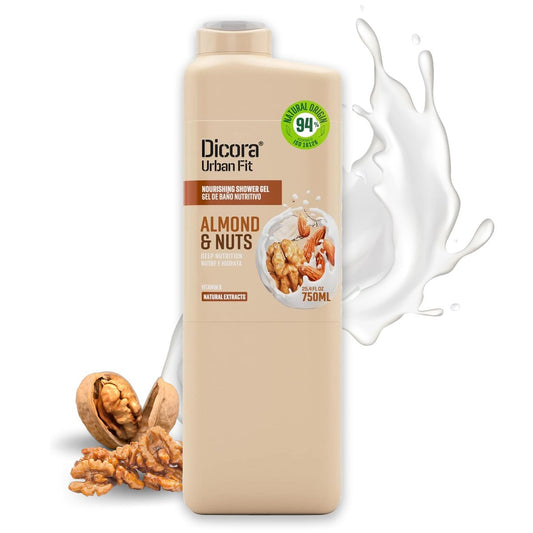 Dicora Urban Fit Nährendes Duschgel – Extrafürsorgende Körperwäsche für Frauen und Männer mit Vitamin B für Hautelastizität – Mandel- und Nussduft – 750 ml