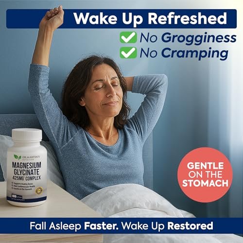 DR. MARTIN'S NUTRITION Premium Magnesium Glycinate 425mg – 180 vegane Kapseln – Hilft bei Stressabbau, Schlaf, Muskelkrämpfen und einem gesunden Herzen