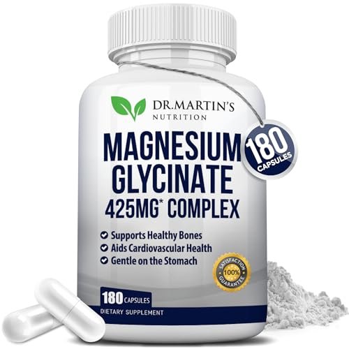 DR. MARTIN'S NUTRITION Premium Magnesium Glycinate 425mg – 180 vegane Kapseln – Hilft bei Stressabbau, Schlaf, Muskelkrämpfen und einem gesunden Herzen