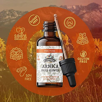 Bio Arnika Tinktur – Organischer Arnika Extrakt (Arnica montana) aus getrockneten Blüten, Nicht-GVO, in kaltgepresstem Bio-Gemüseglycerin, 700 mg, 60 ml (2 fl oz)