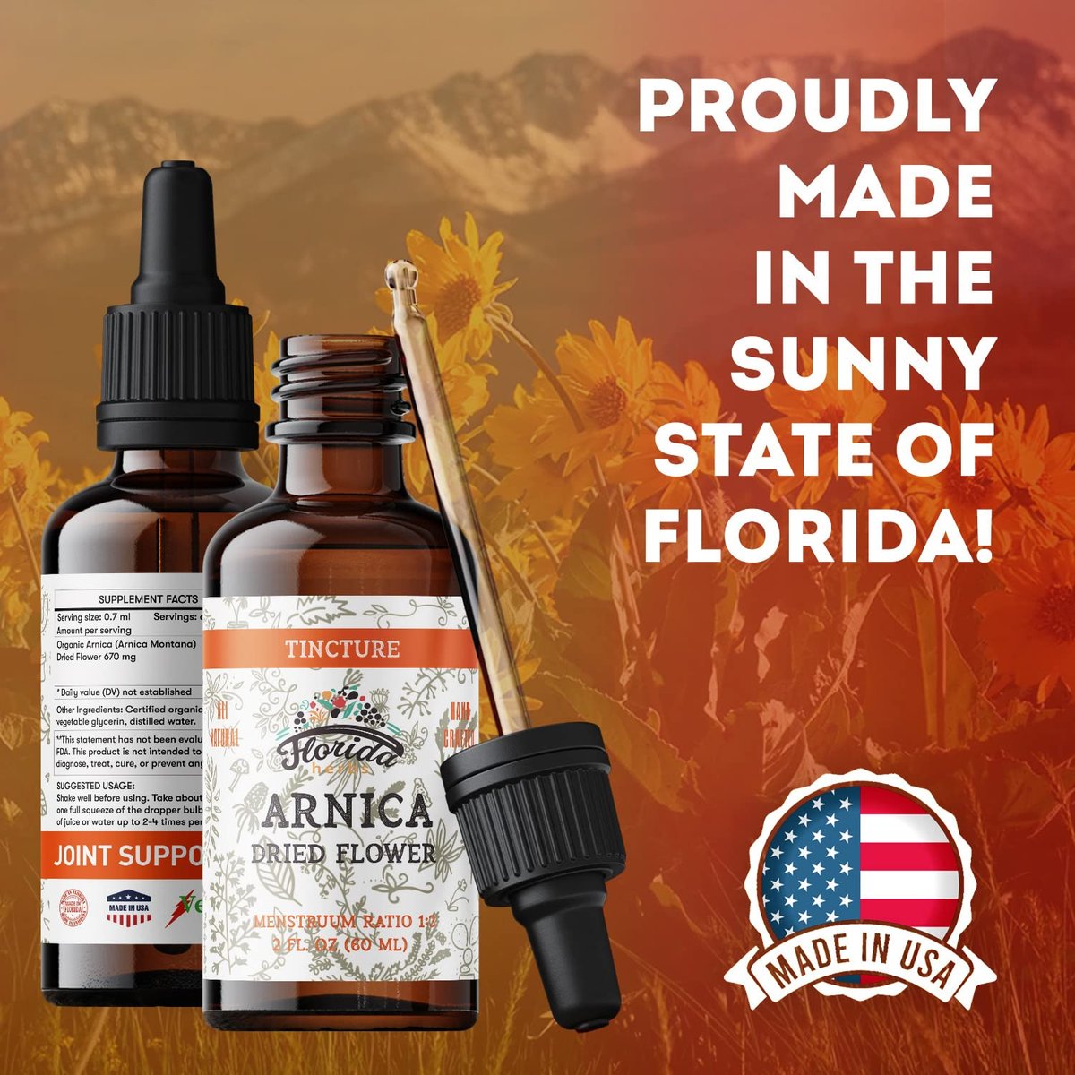 Bio Arnika Tinktur – Organischer Arnika Extrakt (Arnica montana) aus getrockneten Blüten, Nicht-GVO, in kaltgepresstem Bio-Gemüseglycerin, 700 mg, 60 ml (2 fl oz)
