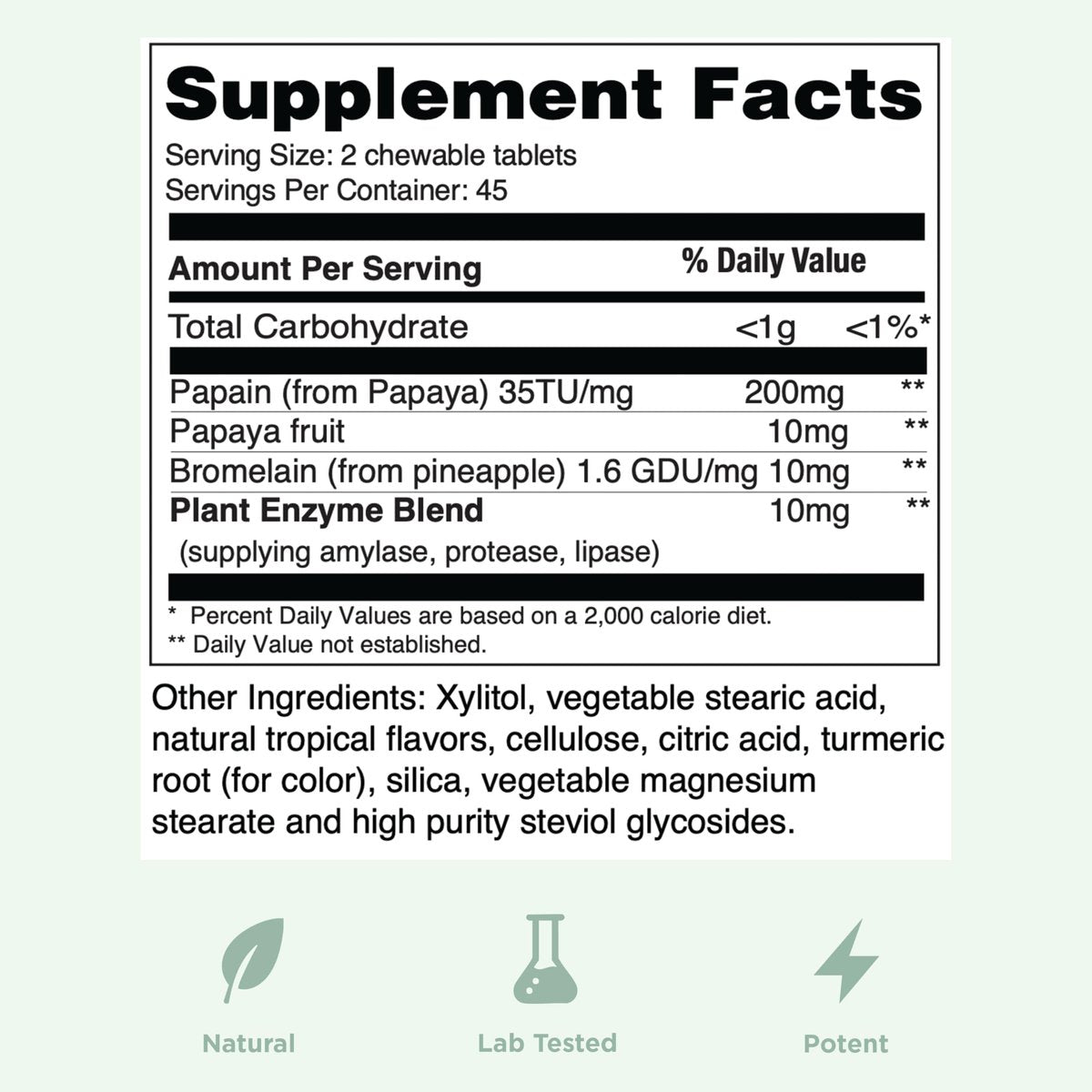 Yuve Naturals Kautabletten Papaya-Enzyme – Zuckerfreier, pflanzlicher Verdauungsenzym-Komplex gegen Blähungen und Völlegefühl – Vegan, Non-GMO, Glutenfrei – 90 Stück