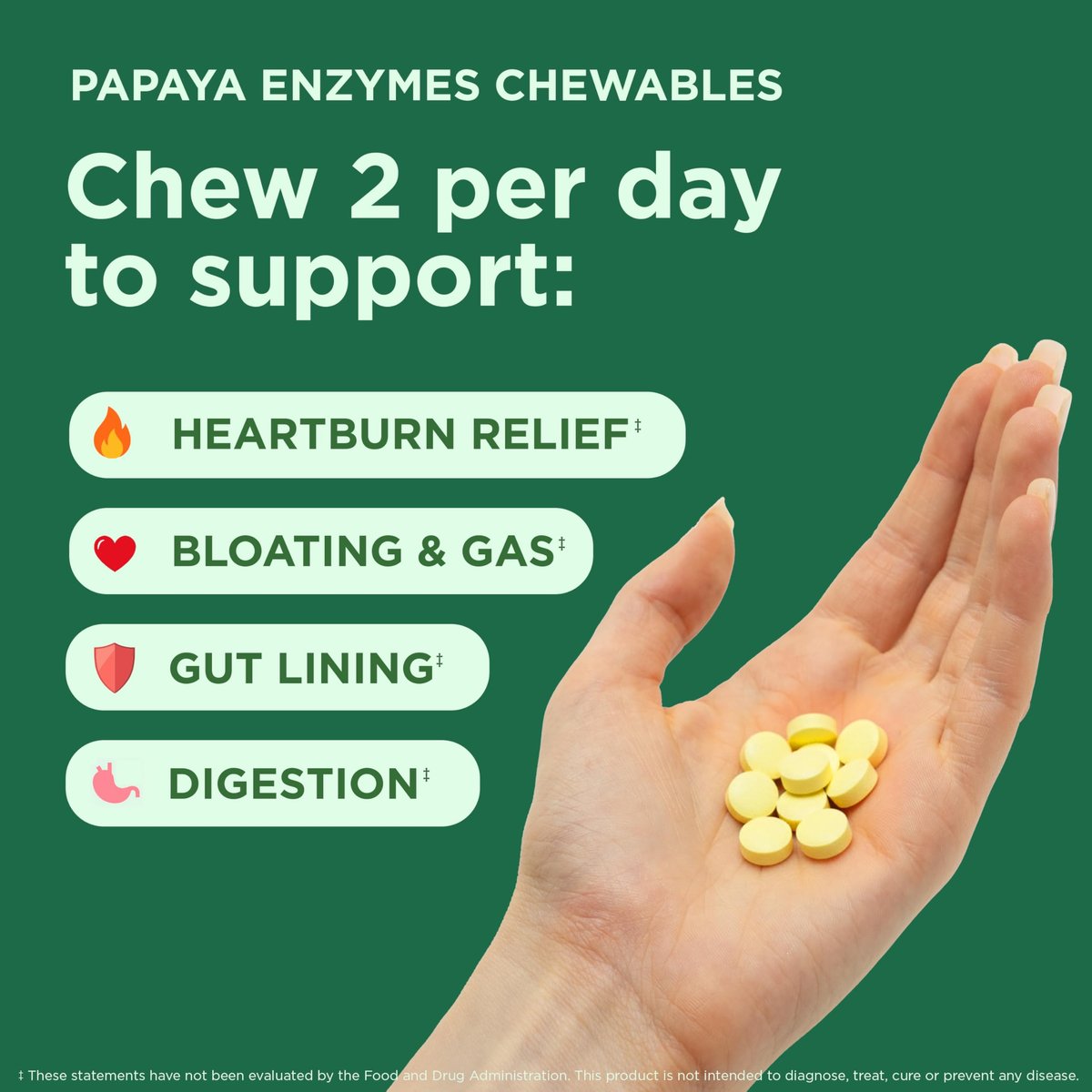 Yuve Naturals Kautabletten Papaya-Enzyme – Zuckerfreier, pflanzlicher Verdauungsenzym-Komplex gegen Blähungen und Völlegefühl – Vegan, Non-GMO, Glutenfrei – 90 Stück